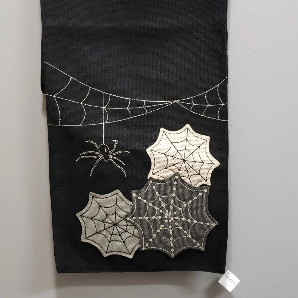 Melrose International NWT Black Table Runner with Appliqued Spider and Webs